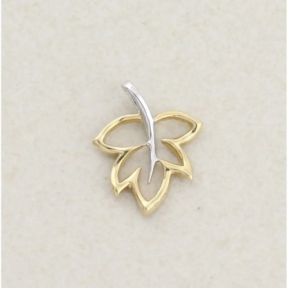 Pendant Only 14k White Gold and Yellow Gold Diamond Necklace Leaf Pendant - Picture 5 of 6